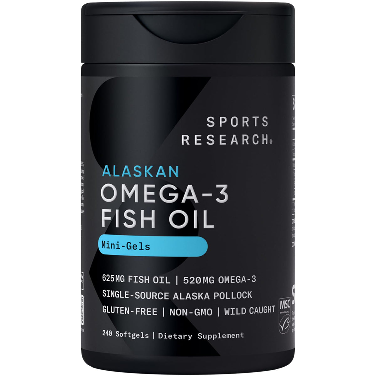 Sports Research® Omega-3 Fish Oil 1250mg from Wild Alaska Pollock,180 Count | Always Fresh Never Fishy | 690mg EPA 260mg DHA per Softgel · Heart & Brain Health* · MSC Certified Sustainable - 180 Servings