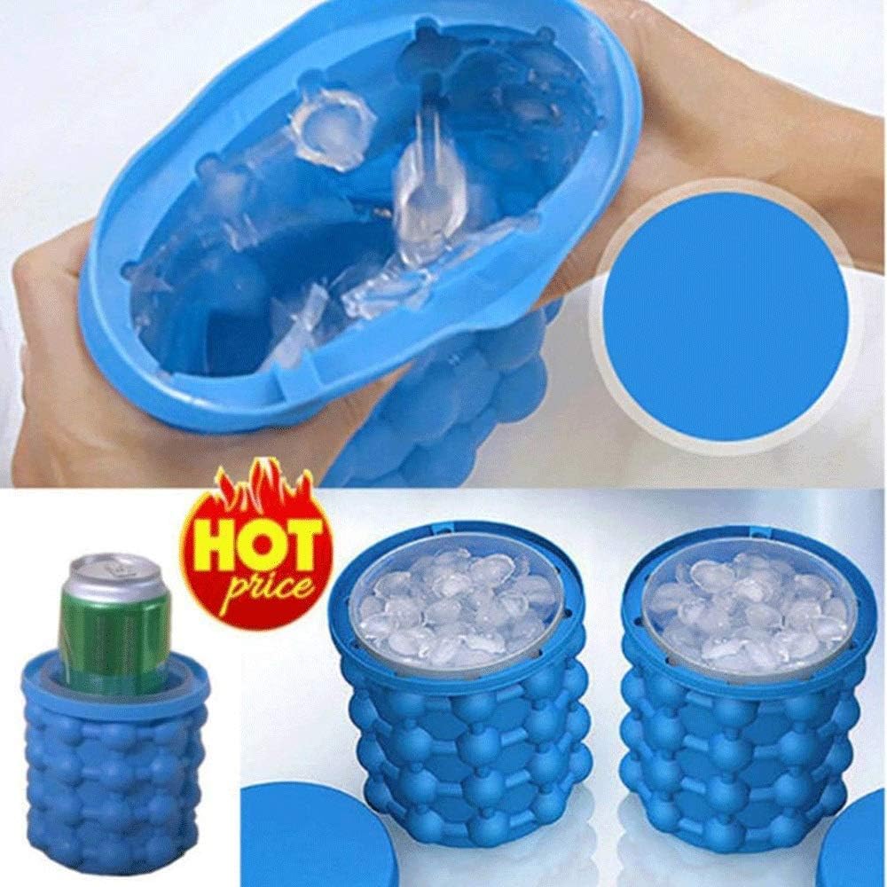 Ice Bucket,Ice Bucket with Lid and Ice Tongs,Silicone Ice Cube Maker Portable Bucket Wine Ice Cooler Beer Cabinet Space Saving Kitchen Tools Drinking Whiskey Freeze