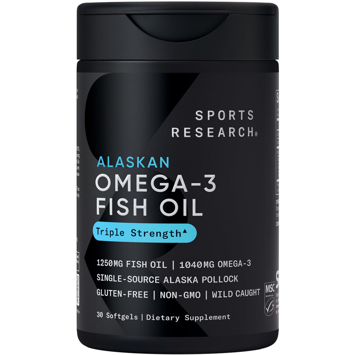Sports Research® Omega-3 Fish Oil 1250mg from Wild Alaska Pollock,180 Count | Always Fresh Never Fishy | 690mg EPA 260mg DHA per Softgel · Heart & Brain Health* · MSC Certified Sustainable - 180 Servings