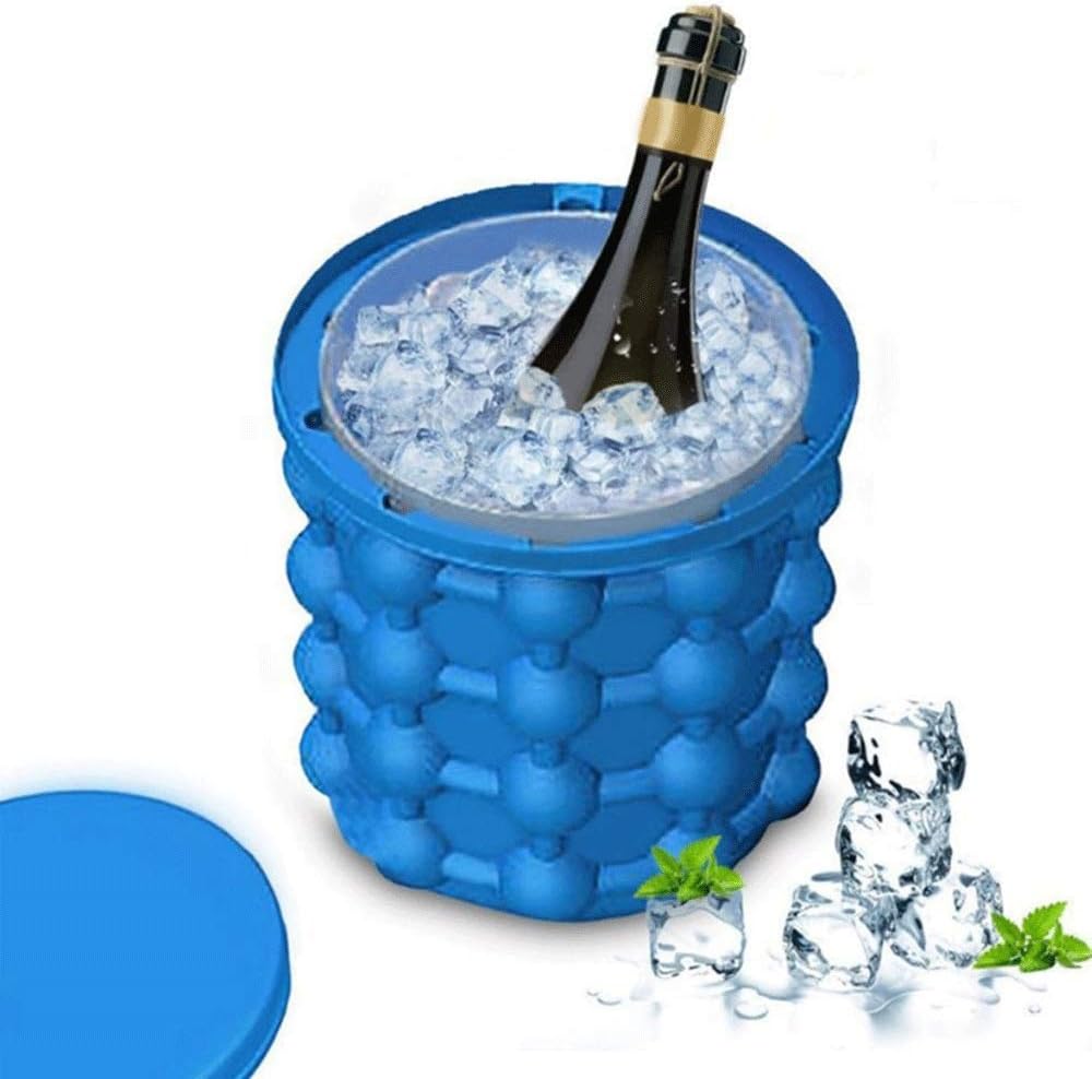 Ice Bucket,Ice Bucket with Lid and Ice Tongs,Silicone Ice Cube Maker Portable Bucket Wine Ice Cooler Beer Cabinet Space Saving Kitchen Tools Drinking Whiskey Freeze
