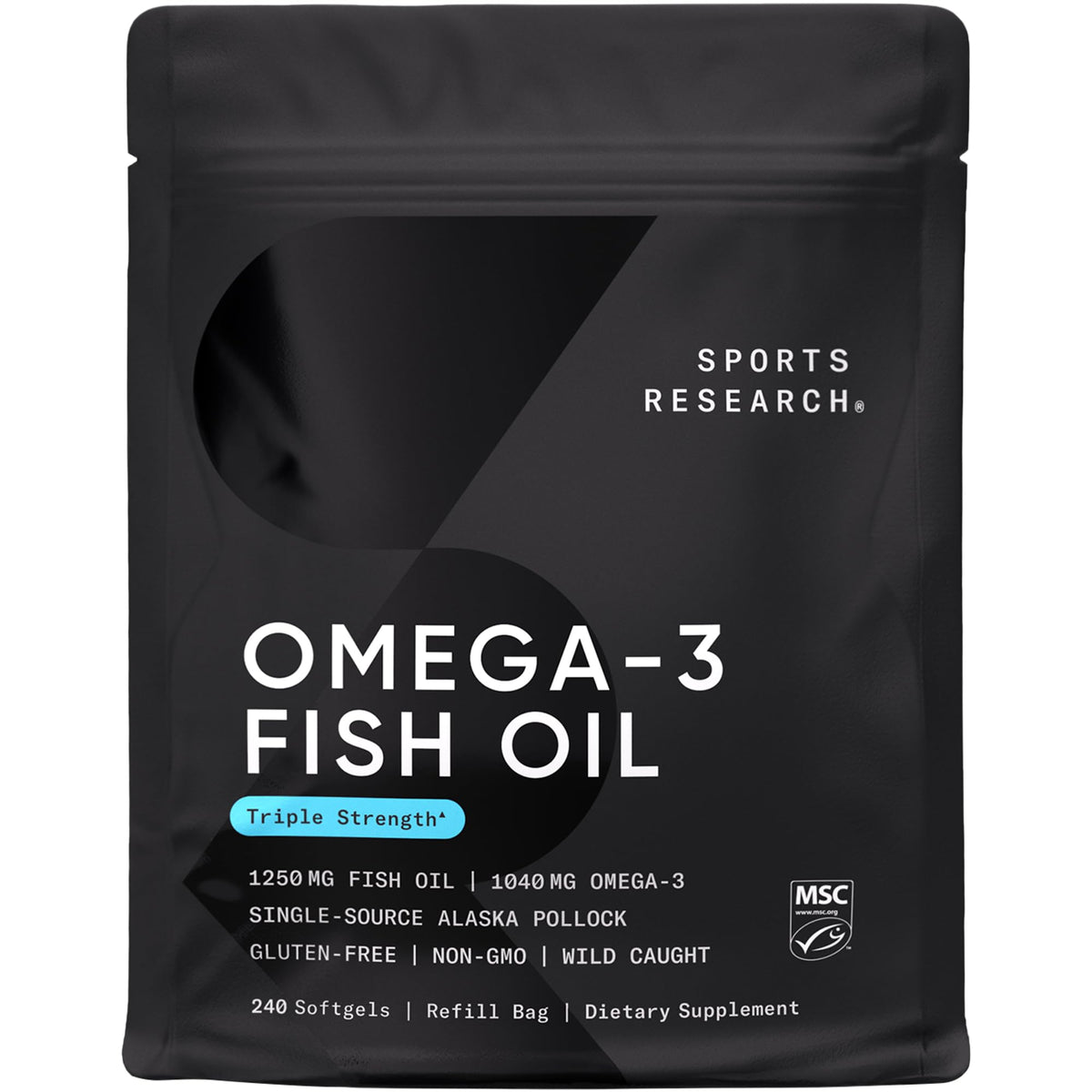 Sports Research® Omega-3 Fish Oil 1250mg from Wild Alaska Pollock,180 Count | Always Fresh Never Fishy | 690mg EPA 260mg DHA per Softgel · Heart & Brain Health* · MSC Certified Sustainable - 180 Servings