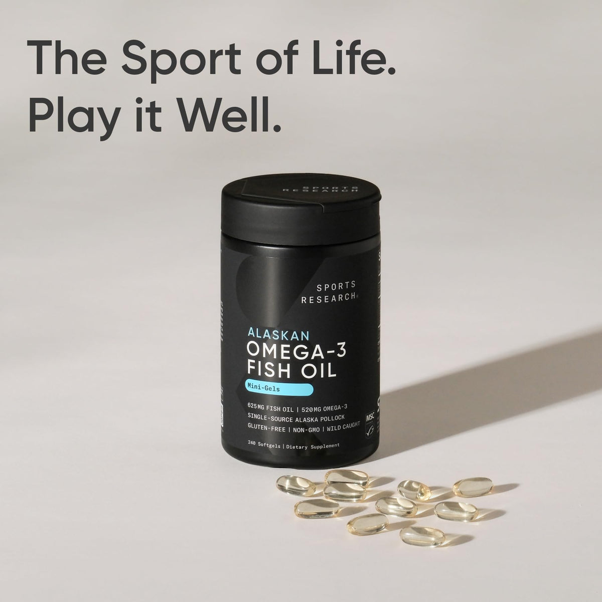 Sports Research® Omega-3 Fish Oil 1250mg from Wild Alaska Pollock,180 Count | Always Fresh Never Fishy | 690mg EPA 260mg DHA per Softgel · Heart & Brain Health* · MSC Certified Sustainable - 180 Servings