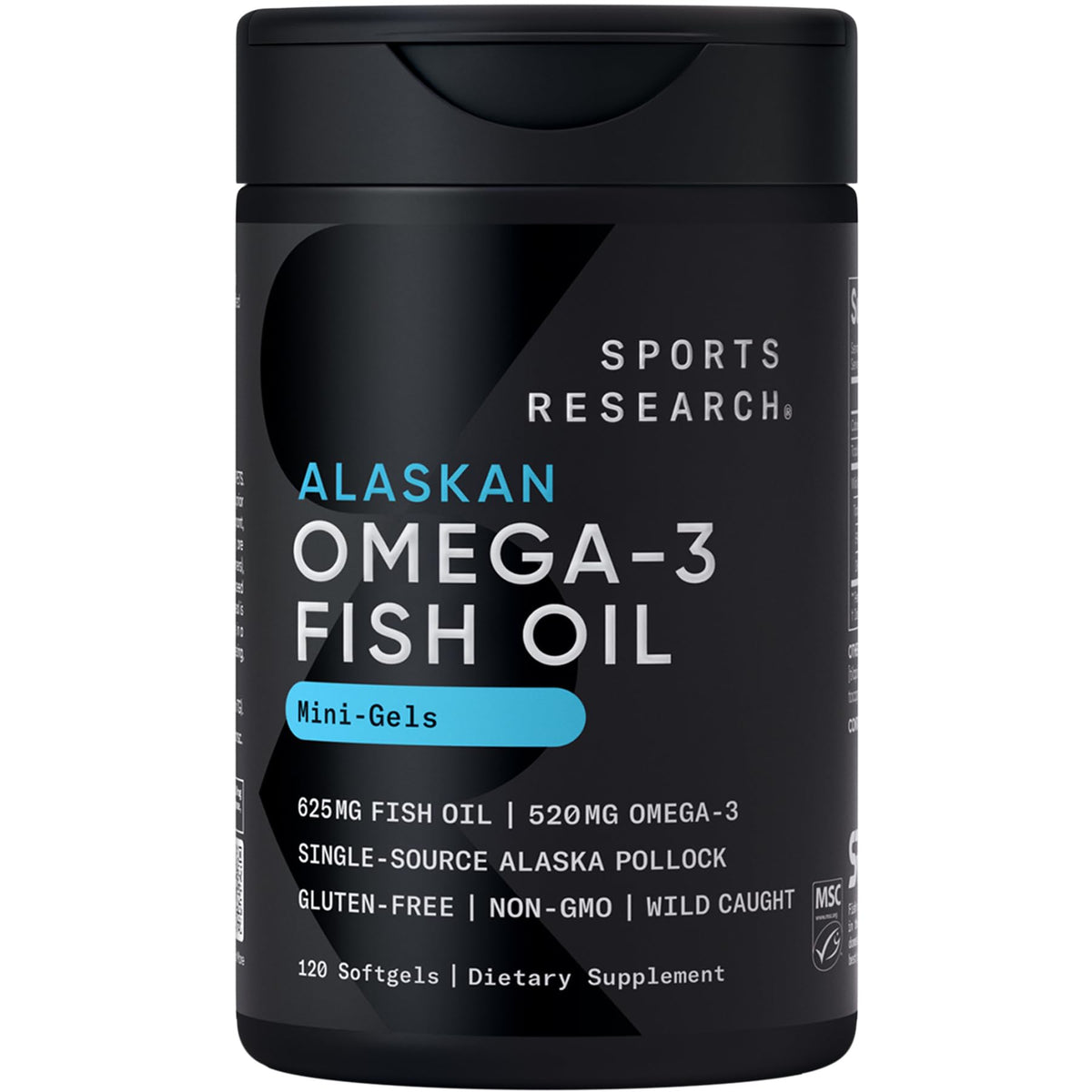 Sports Research® Omega-3 Fish Oil 1250mg from Wild Alaska Pollock,180 Count | Always Fresh Never Fishy | 690mg EPA 260mg DHA per Softgel · Heart & Brain Health* · MSC Certified Sustainable - 180 Servings