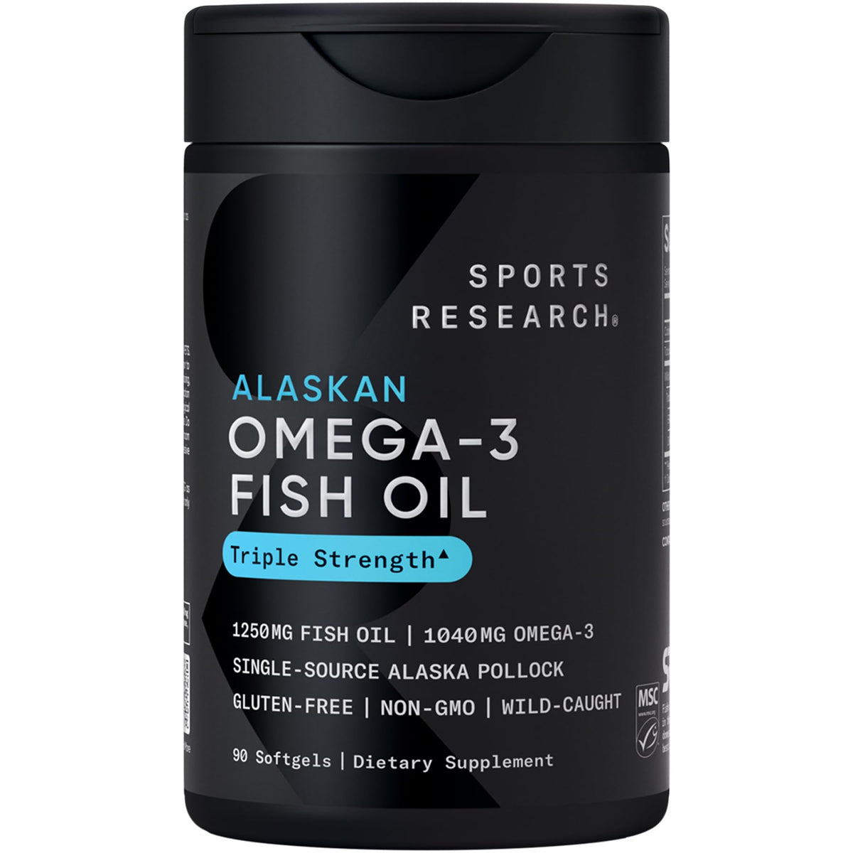 Sports Research® Omega-3 Fish Oil 1250mg from Wild Alaska Pollock,180 Count | Always Fresh Never Fishy | 690mg EPA 260mg DHA per Softgel · Heart & Brain Health* · MSC Certified Sustainable - 180 Servings