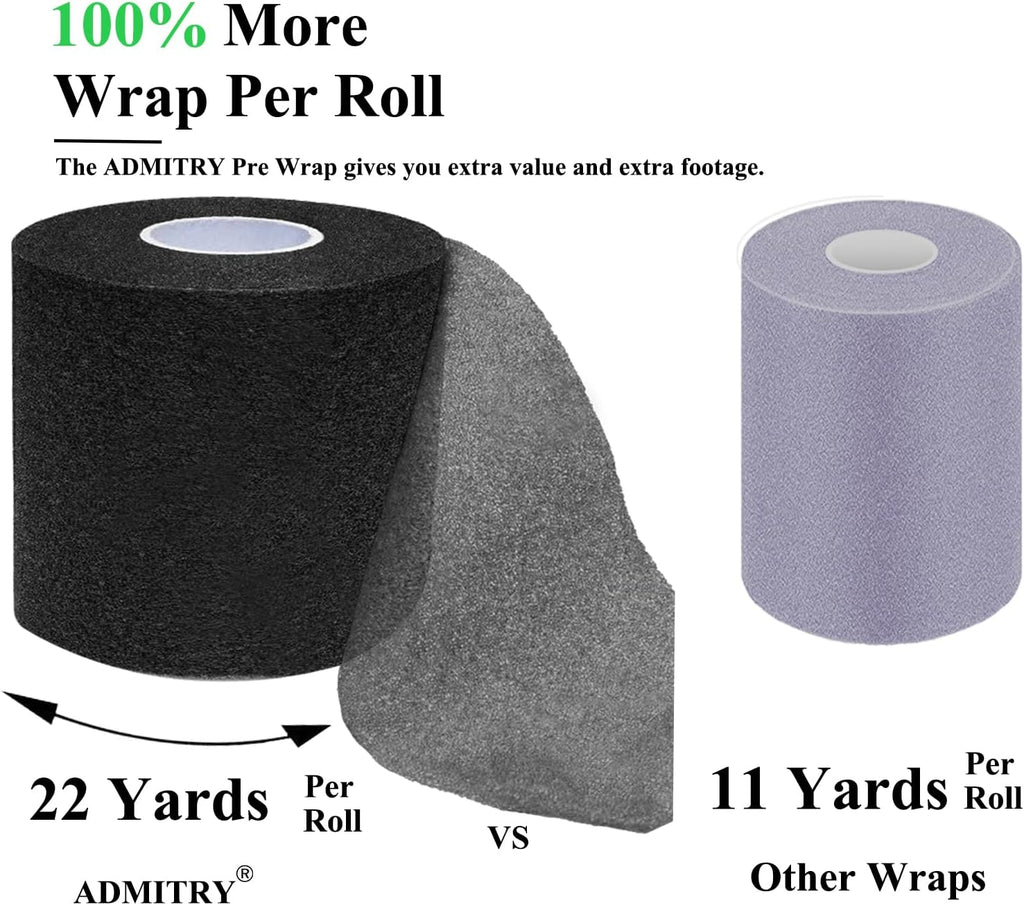 ADMITRY Pre Wrap Tape Athletic,3 Rolls X 22 Yards Black Prewrap | Headbands for Hair,Foam Underwrap Sports Wrap