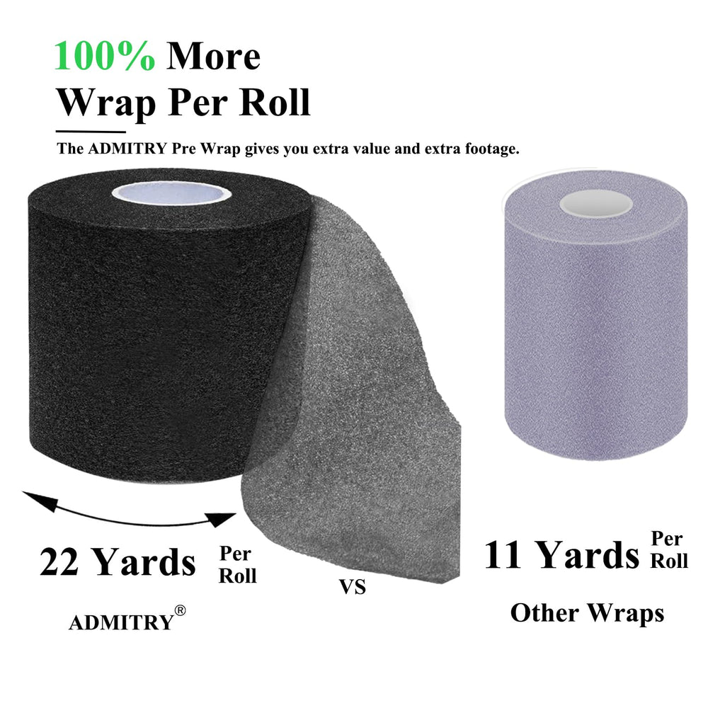 ADMITRY Pre Wrap Tape Athletic,3 Rolls X 22 Yards Black Prewrap | Headbands for Hair,Foam Underwrap Sports Wrap