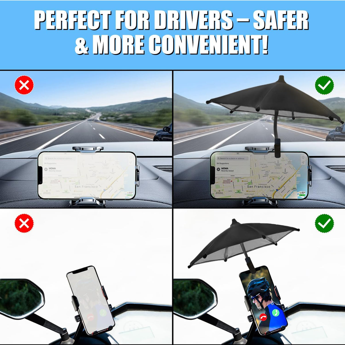 Phone Umbrella Sun Shade - Anti Glare Clip On Holder for Smartphones | Universal Fit for All Smartphones | Anti Glare Sun Shade | Protects from Sunlight & Glare | Great for Outdoor Activities
