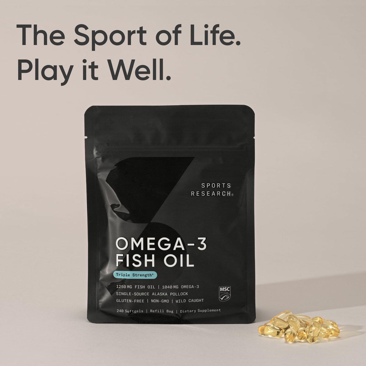 Sports Research® Omega-3 Fish Oil 1250mg from Wild Alaska Pollock,180 Count | Always Fresh Never Fishy | 690mg EPA 260mg DHA per Softgel · Heart & Brain Health* · MSC Certified Sustainable - 180 Servings