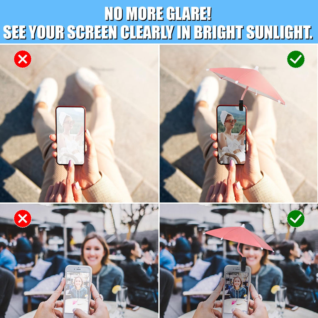 Phone Umbrella Sun Shade - Anti Glare Clip On Holder for Smartphones | Universal Fit for All Smartphones | Anti Glare Sun Shade | Protects from Sunlight & Glare | Great for Outdoor Activities