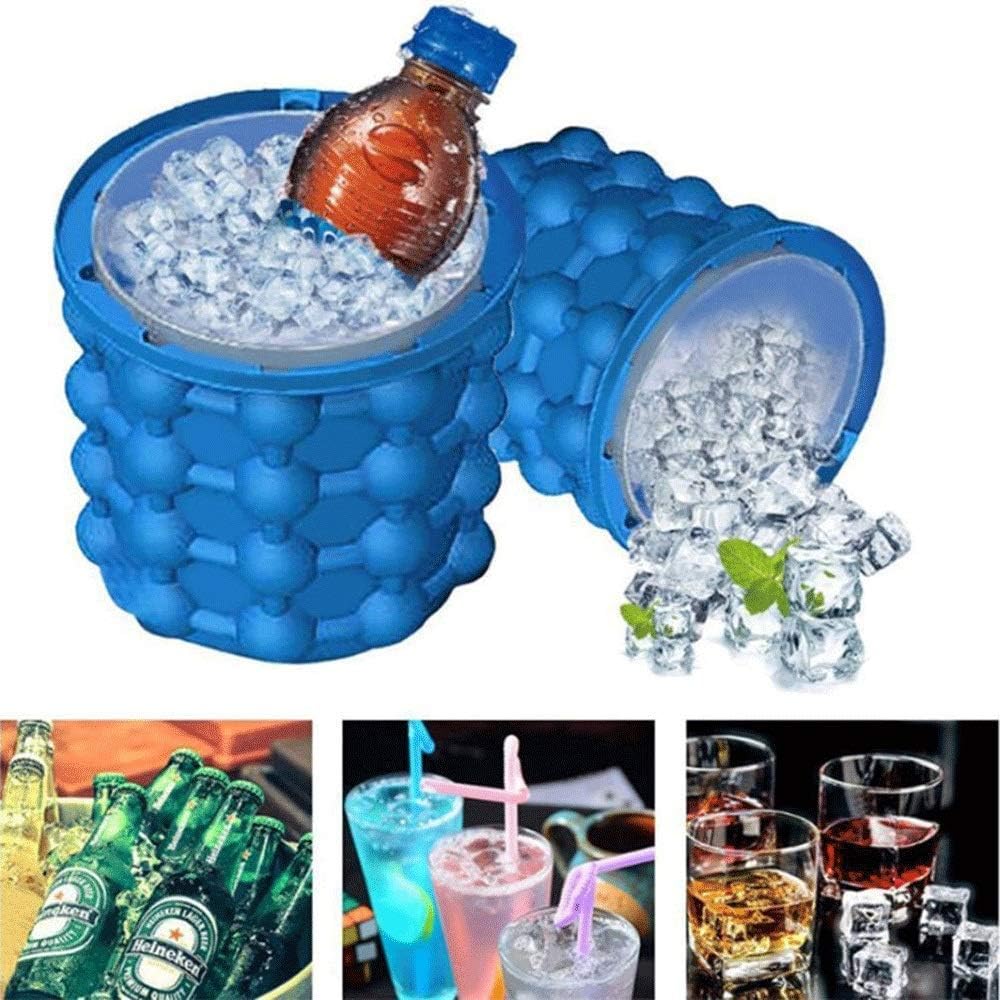 Ice Bucket,Ice Bucket with Lid and Ice Tongs,Silicone Ice Cube Maker Portable Bucket Wine Ice Cooler Beer Cabinet Space Saving Kitchen Tools Drinking Whiskey Freeze