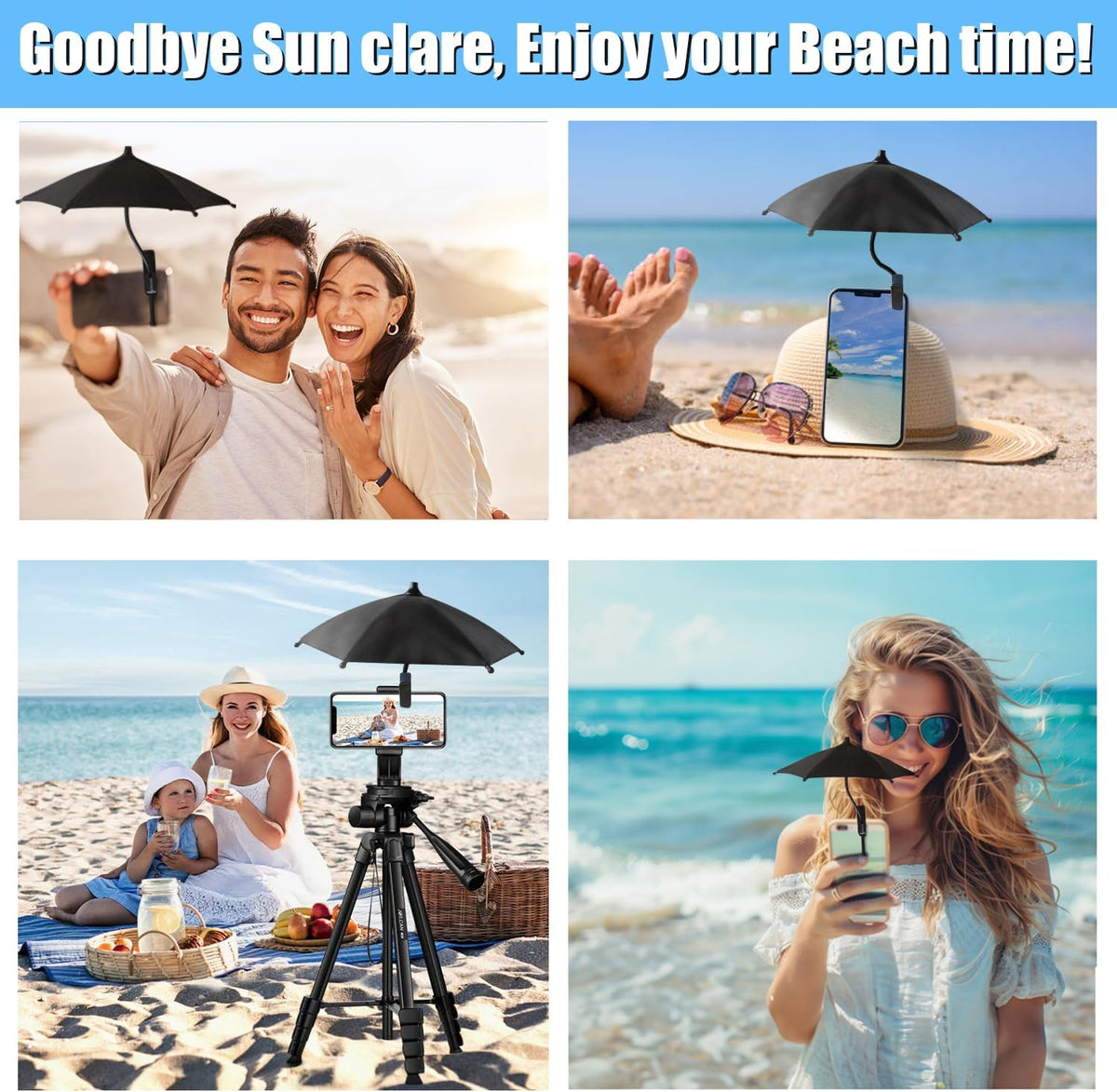 Phone Umbrella Sun Shade - Anti Glare Clip On Holder for Smartphones | Universal Fit for All Smartphones | Anti Glare Sun Shade | Protects from Sunlight & Glare | Great for Outdoor Activities