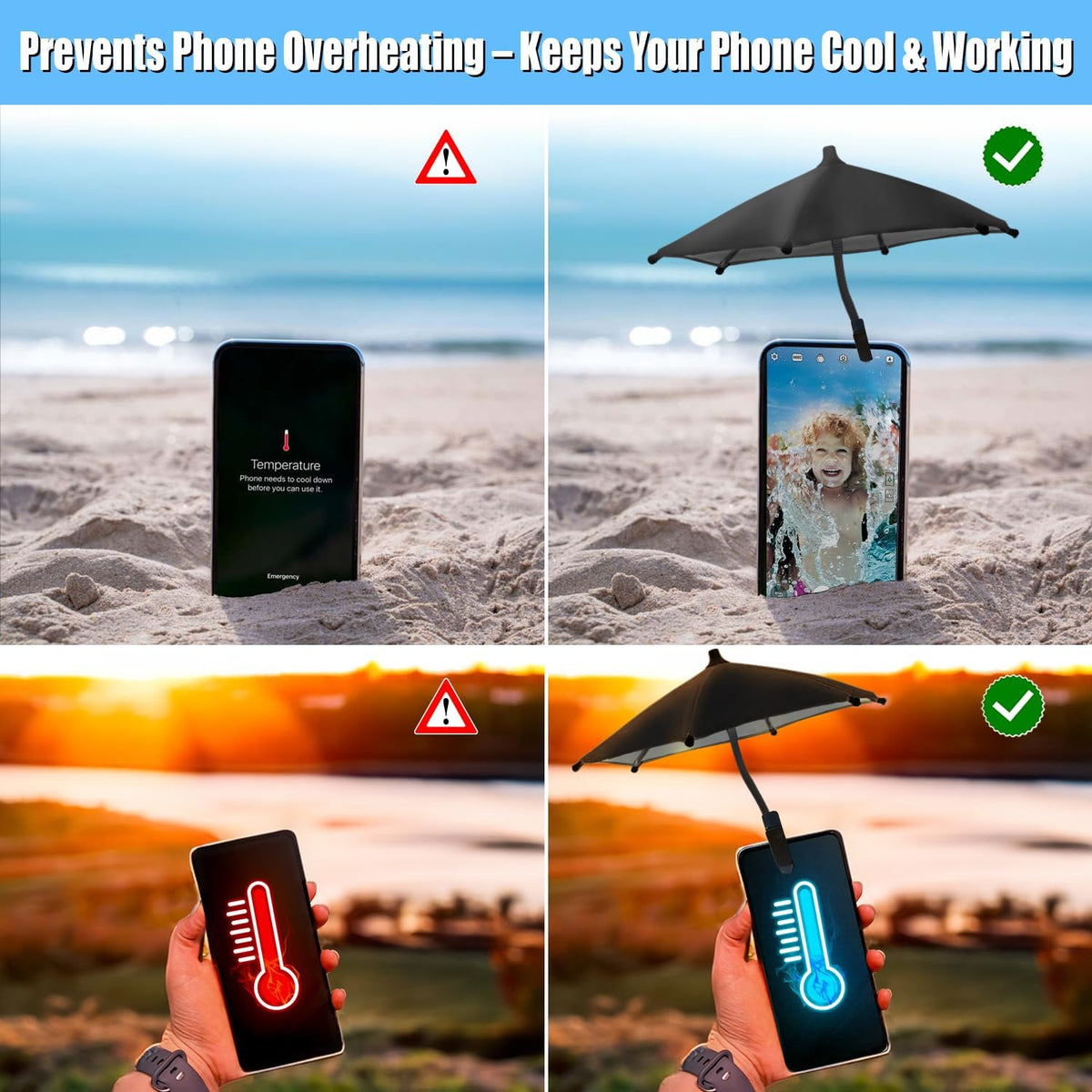 Phone Umbrella Sun Shade - Anti Glare Clip On Holder for Smartphones | Universal Fit for All Smartphones | Anti Glare Sun Shade | Protects from Sunlight & Glare | Great for Outdoor Activities