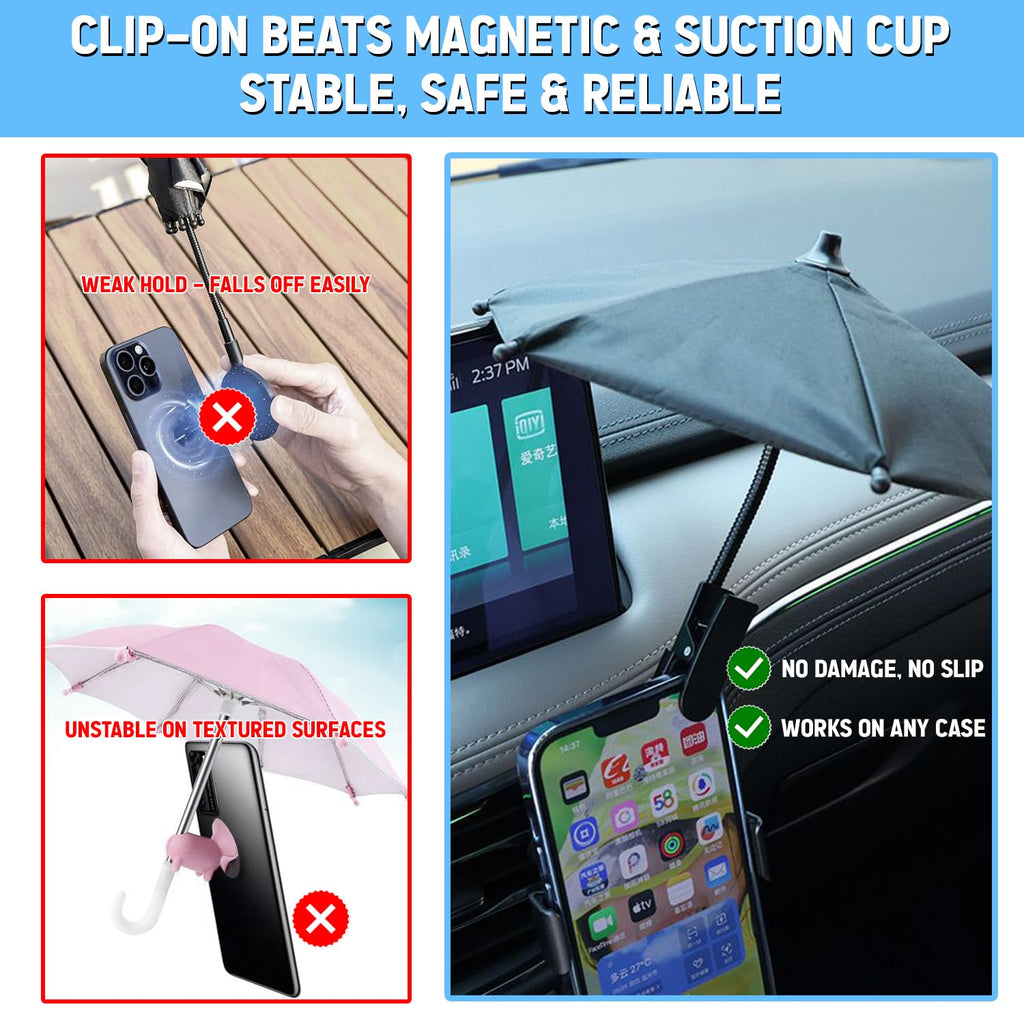 Phone Umbrella Sun Shade - Anti Glare Clip On Holder for Smartphones | Universal Fit for All Smartphones | Anti Glare Sun Shade | Protects from Sunlight & Glare | Great for Outdoor Activities