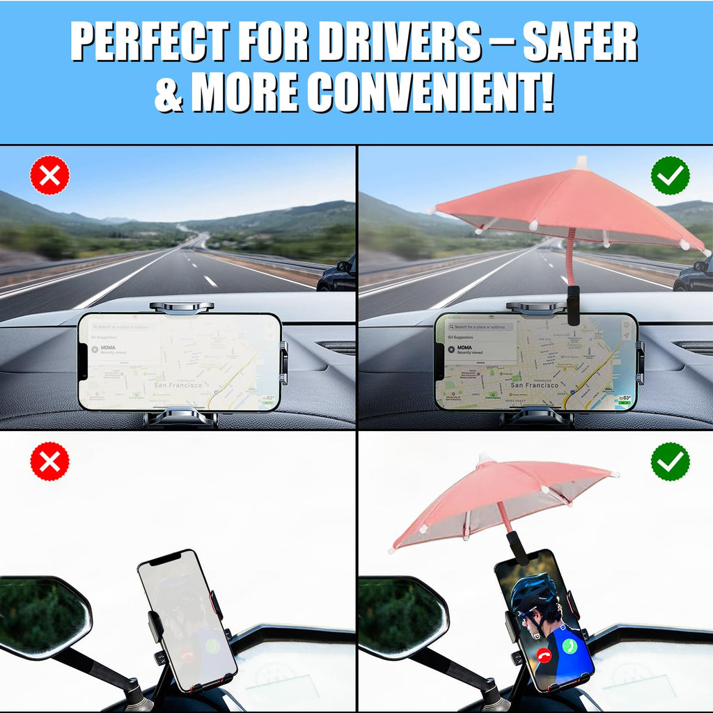 Phone Umbrella Sun Shade - Anti Glare Clip On Holder for Smartphones | Universal Fit for All Smartphones | Anti Glare Sun Shade | Protects from Sunlight & Glare | Great for Outdoor Activities