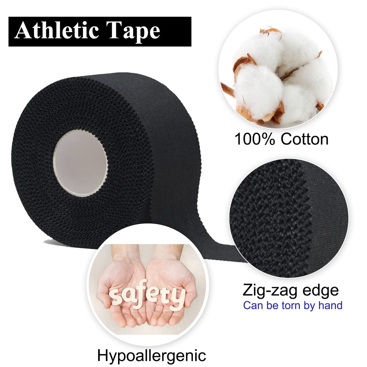 ADMITRY Pre Wrap Tape Athletic,3 Rolls X 22 Yards Black Prewrap | Headbands for Hair,Foam Underwrap Sports Wrap