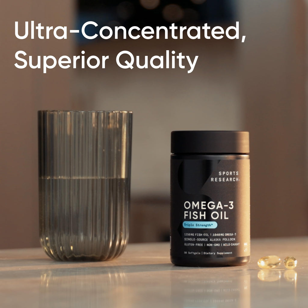 Sports Research® Omega-3 Fish Oil 1250mg from Wild Alaska Pollock,180 Count | Always Fresh Never Fishy | 690mg EPA 260mg DHA per Softgel · Heart & Brain Health* · MSC Certified Sustainable - 180 Servings