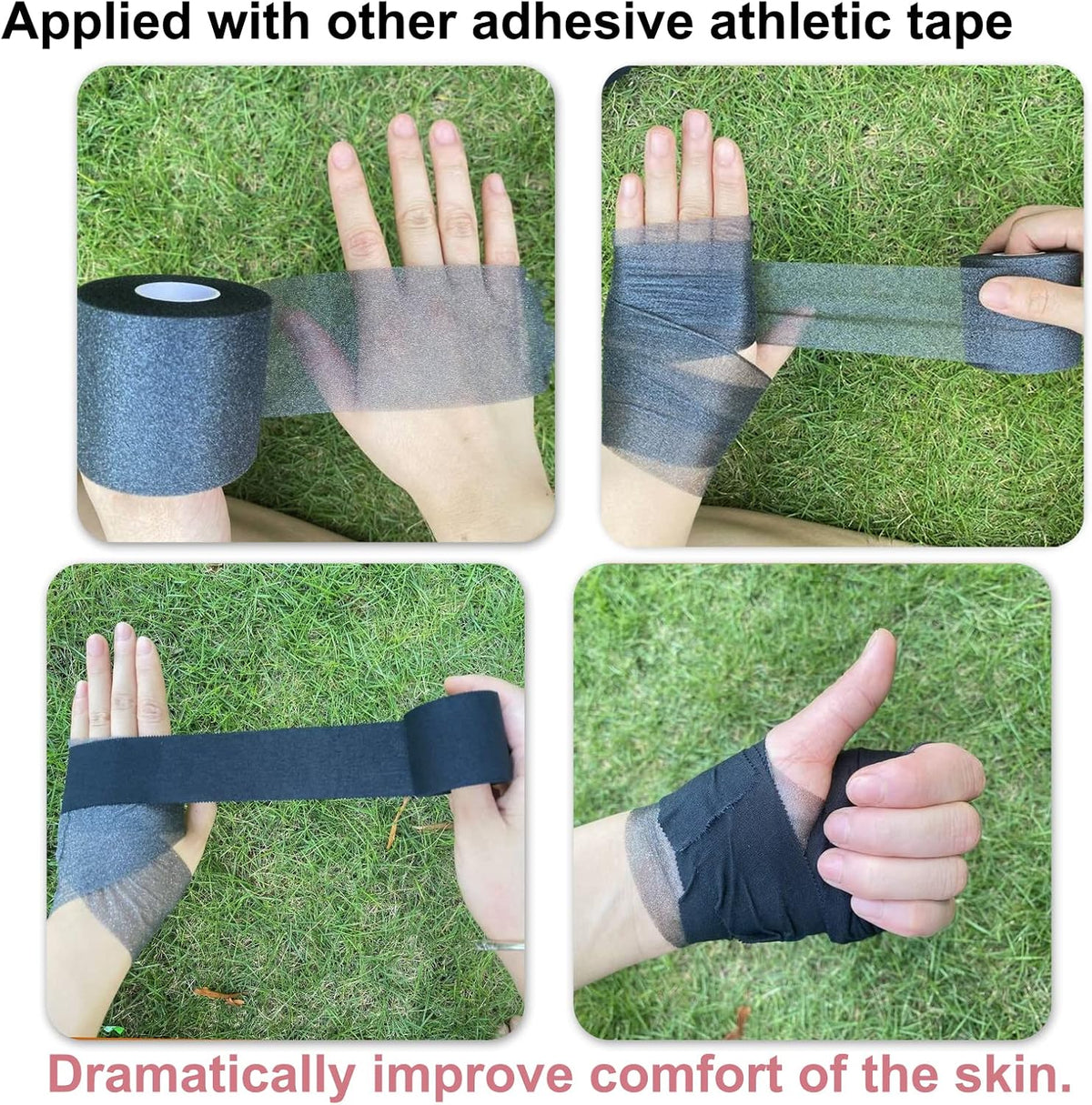 ADMITRY Pre Wrap Tape Athletic,3 Rolls X 22 Yards Black Prewrap | Headbands for Hair,Foam Underwrap Sports Wrap