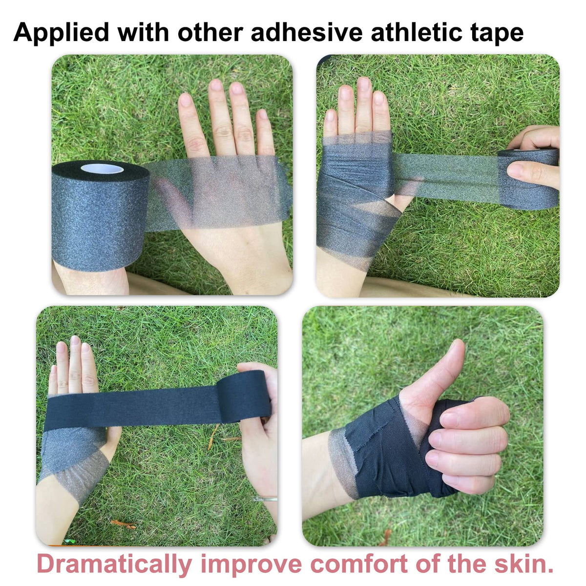 ADMITRY Pre Wrap Tape Athletic,3 Rolls X 22 Yards Black Prewrap | Headbands for Hair,Foam Underwrap Sports Wrap